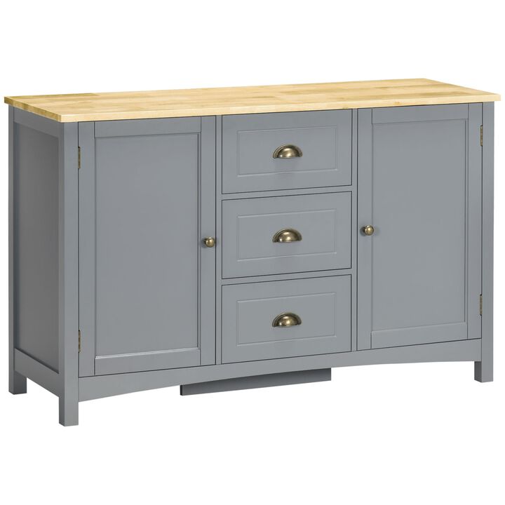 Grey Entryway Buffet: Cabinet with Drawers, Shelves & Rubber Wood Top