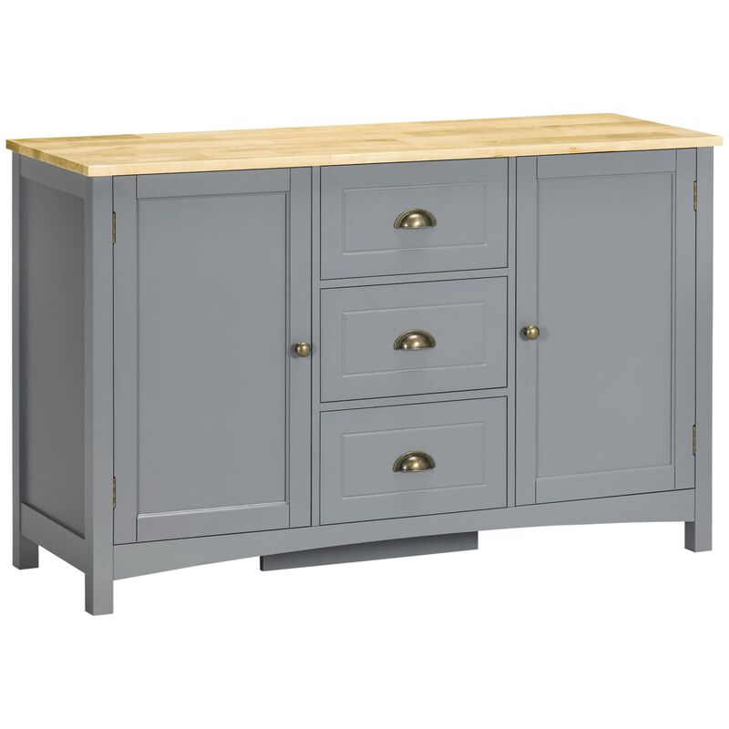 Grey Entryway Buffet: Cabinet with Drawers, Shelves & Rubber Wood Top