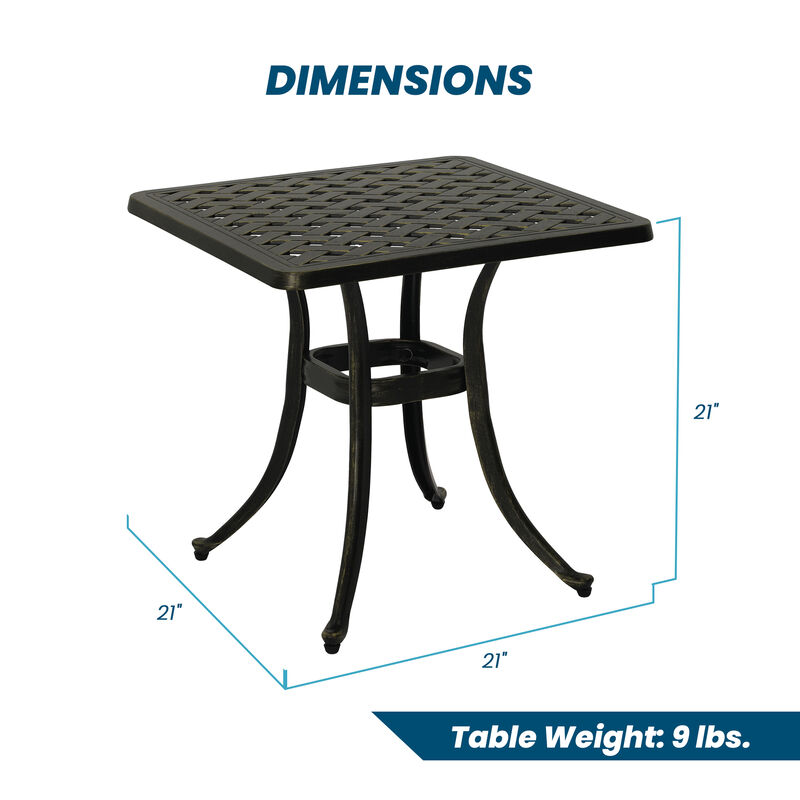 MONDAWE 21 in. Cast Aluminum Outdoor Patio Square Side Table in Antique Bronze