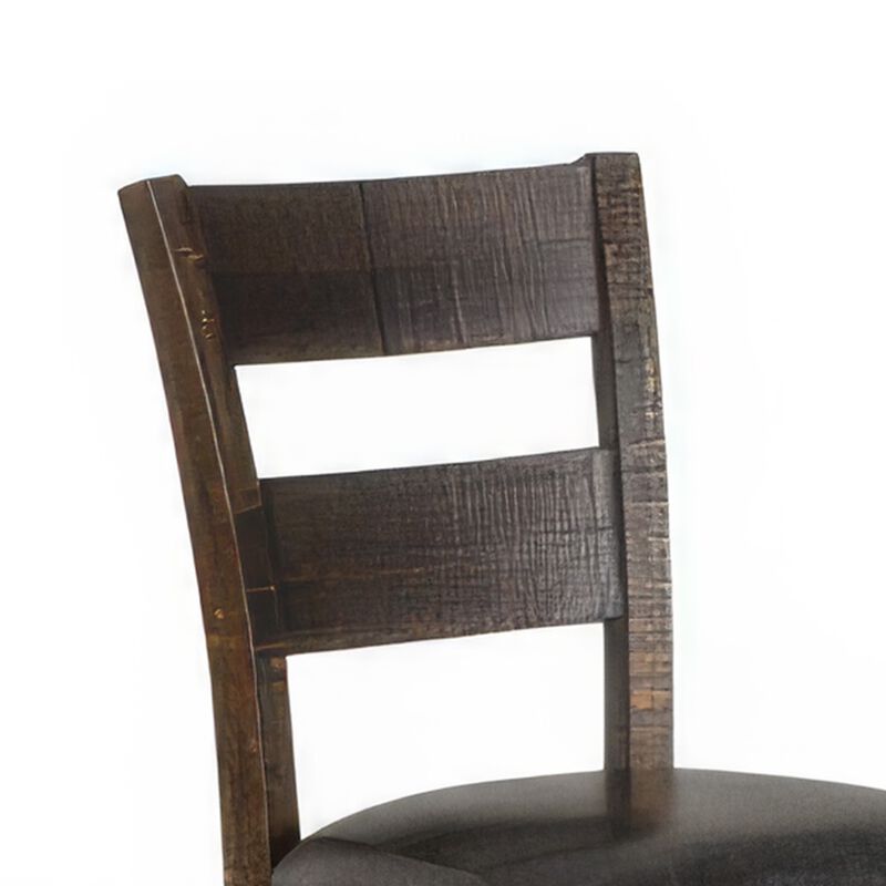 Flint Dining Chair, Ladderback, Dark Gray Fabric and Brown Mahogany - Benzara