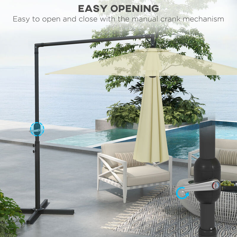 9.5FT Cantilever Patio Umbrella w/ Crank Cross Base Hanging Offset Umbrella