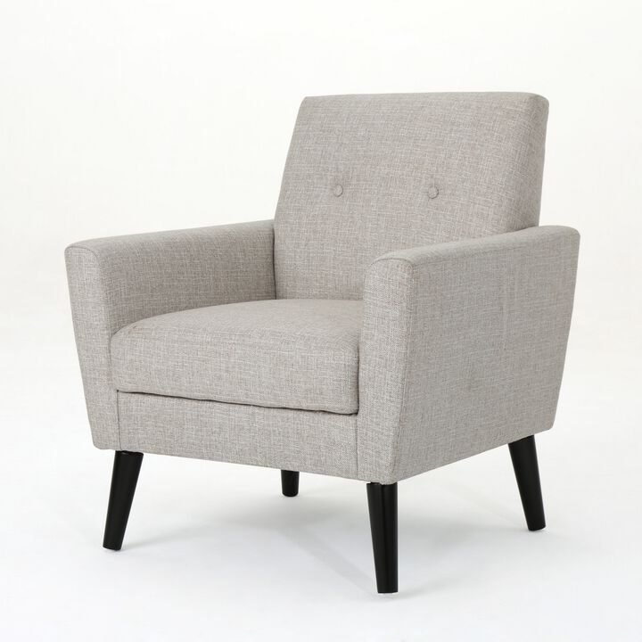 Accent Club Chair, Nailhead Trim Scrolled Arms, Birch Wood and Beige Fabric