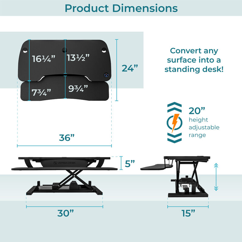VersaDesk PowerPro® 36"W Electric Adjustable Standing Desk Converter, Black