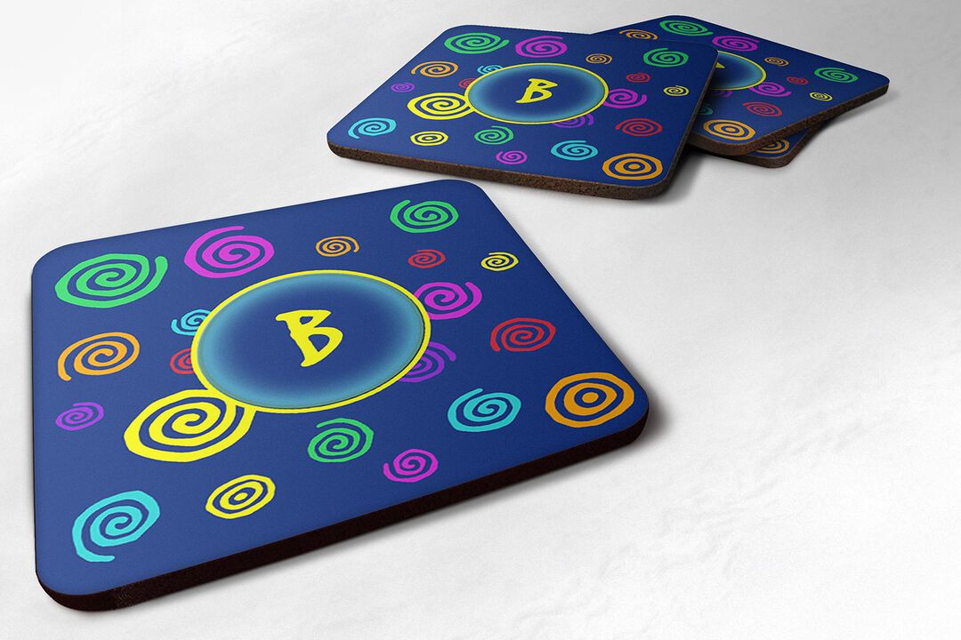 Caroline's Treasures CJ1011-BFC Monogram-Blue Swirls Foam Coasters (Set of 4), Initial Letter B, 3.5 H x 3.5 W, Multicolor