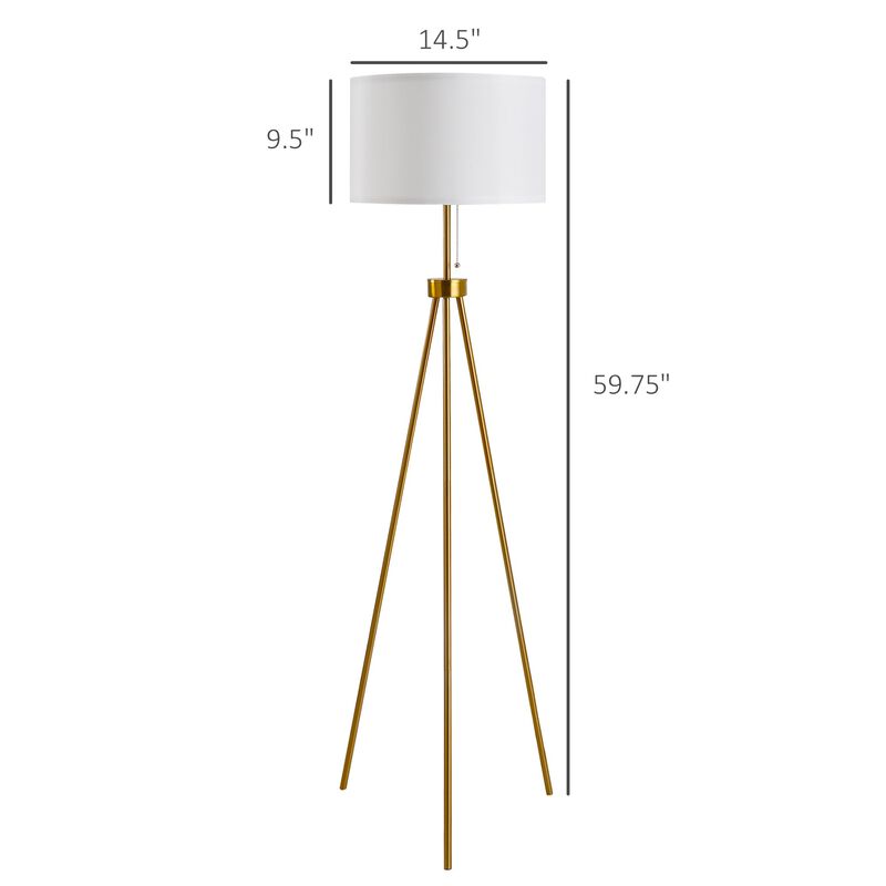 Gold Tripod Elegance: 59.75" Floor Lamp with Fabric Shade