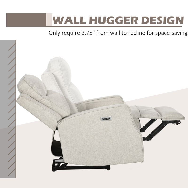 Cream White Lounger: Electric Power Recliner with USB Charging Station