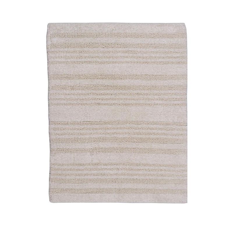 Knightsbridge Luscious Textured Striped All Season Soft Plush Cotton Reversible & Soft Bath Rug 21" X 34" Ivory
