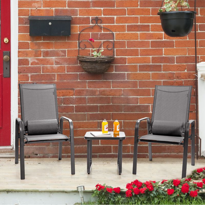 3 Pieces Patio Bistro Furniture Set with Adjustable Backrest