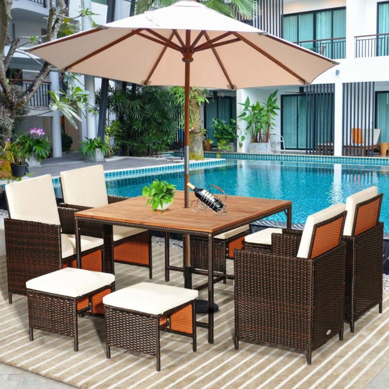 Hivvago 9 Pieces Patio Rattan Dining Cushioned Chairs Set