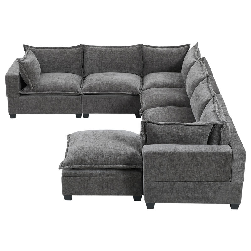 Merax Oversized Chenille Sectional Sofa with Movable Storage Ottoman