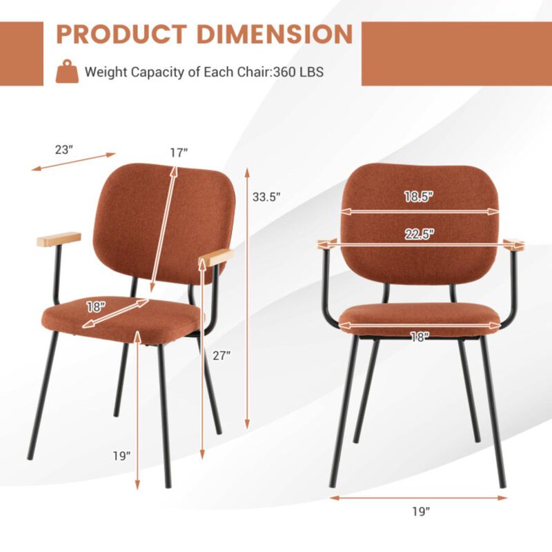 Hivvago Set of 2 Modern Fabric Dining Chairs with Armrest and Curved Backrest