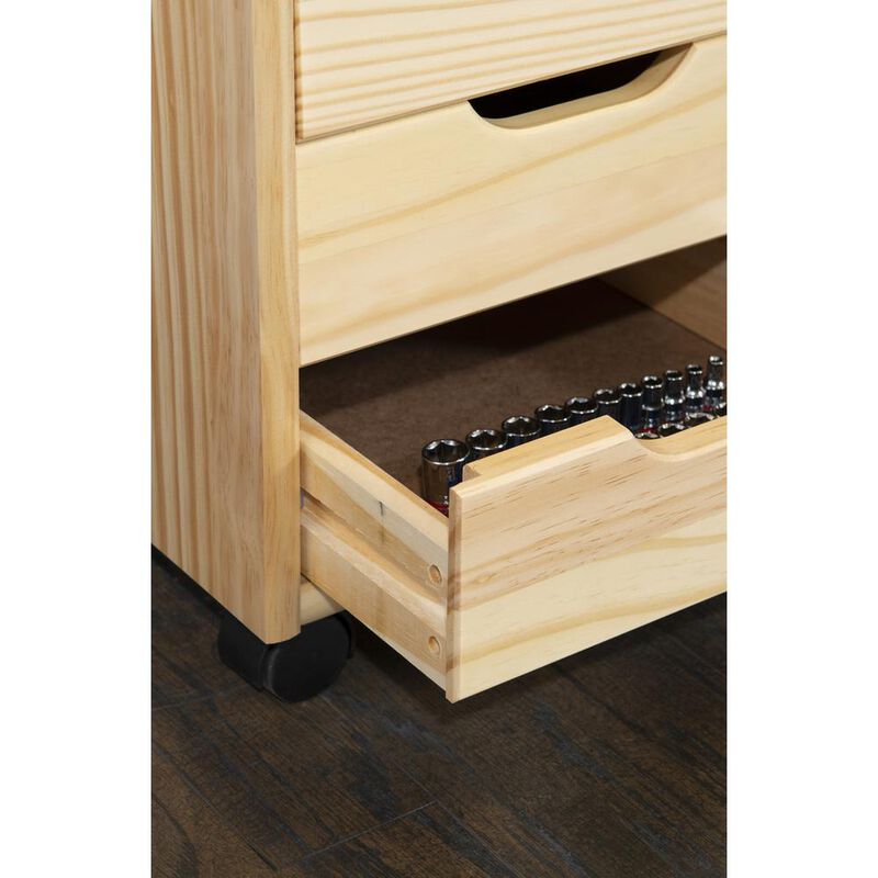 Linon Cary Six Drawer Rolling Storage Cart, Natural