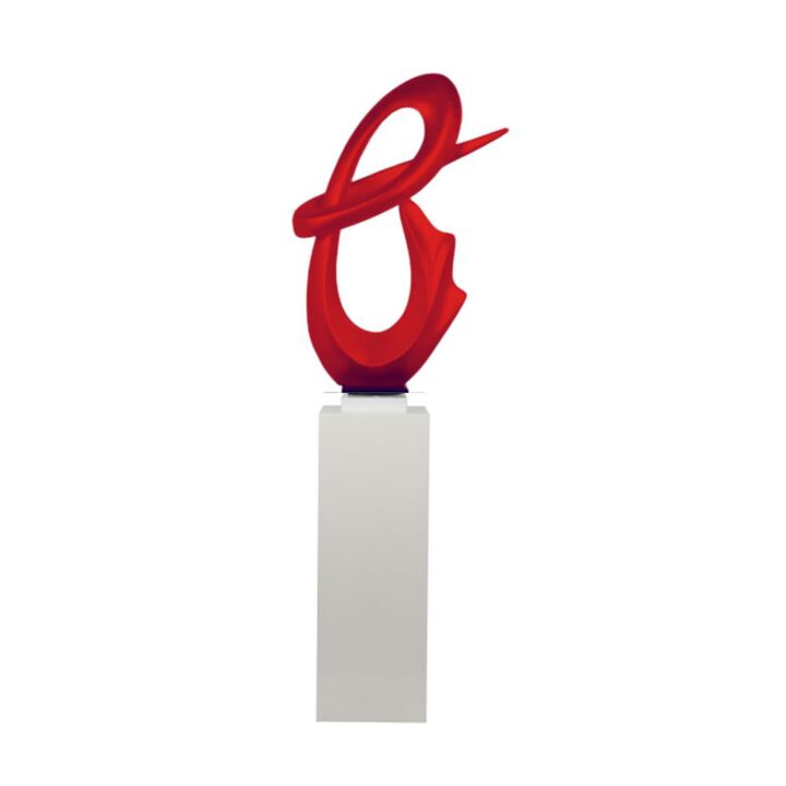 Fluid Floor Sculpture Red with White Stand Resin Handmade 59" Tall