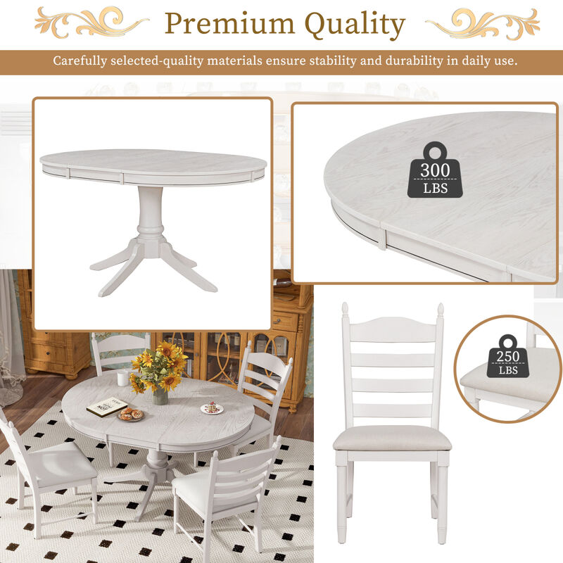 5-Piece Retro Functional Dining Table Set Wood Round Extendable Dining Table And 4