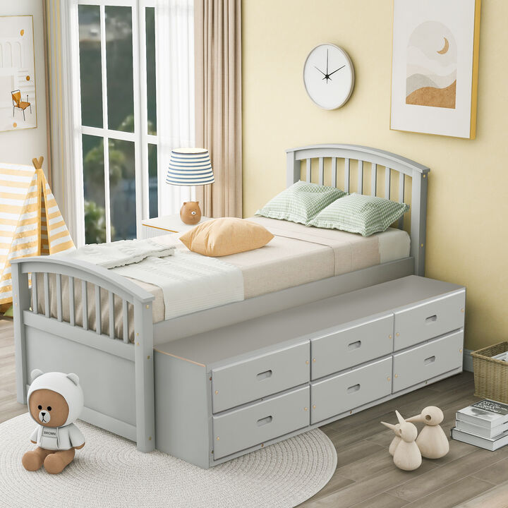 Merax Solid Wood Platform Storage Bed with 6 Drawers