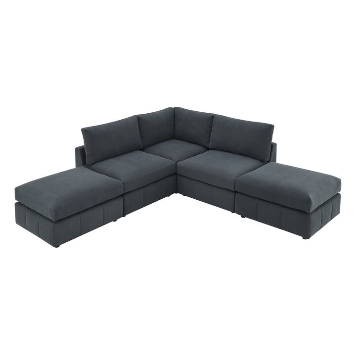 MONDAWE Modern Sectional Sofa with Vertical Stripes,5-Seat Armless Couch Set with Convertible Ottomans,Various Combinations