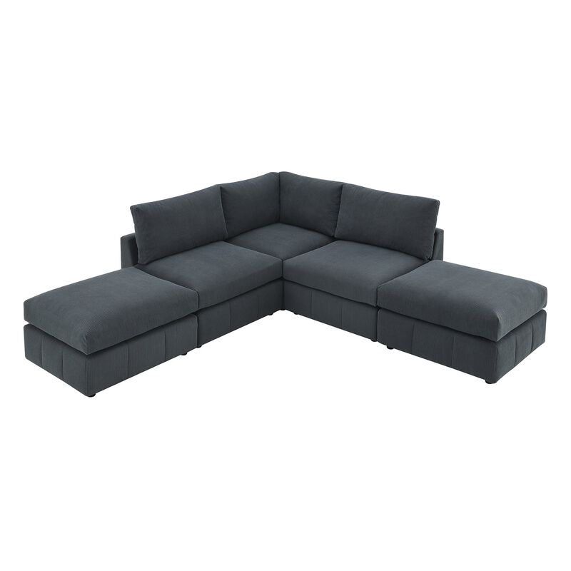 MONDAWE Modern Sectional Sofa with Vertical Stripes,5-Seat Armless Couch Set with Convertible Ottomans,Various Combinations
