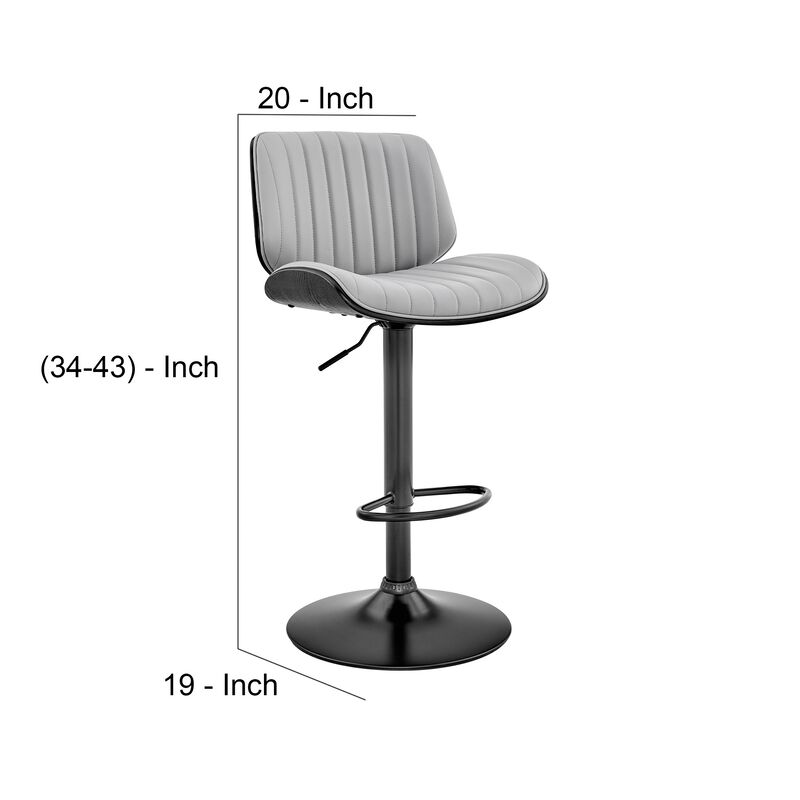 Barstool with Channel Tufted Leatherette Seat, Gray and Black-Benzara