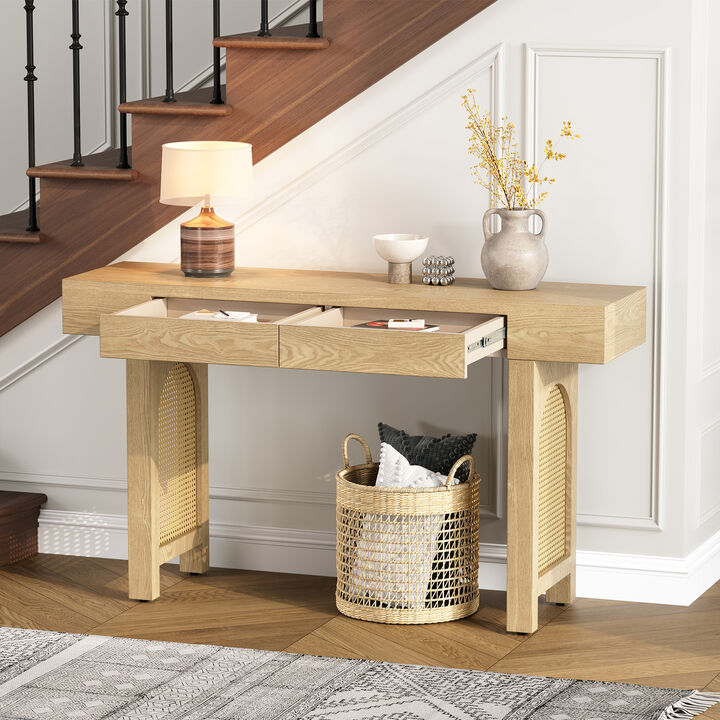 Merax Narrow Console Table with Rattan Accent