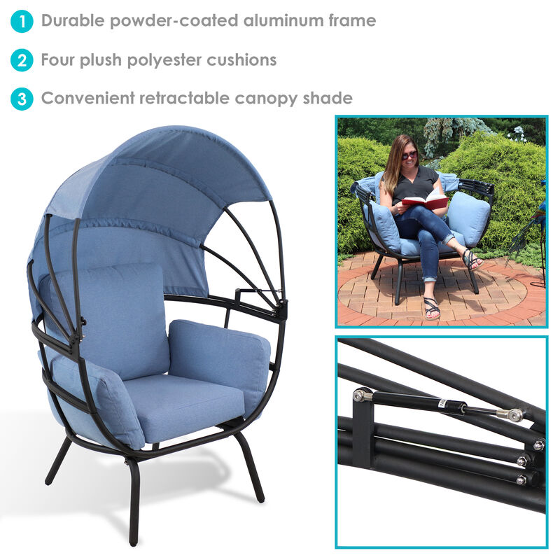 Sunnydaze Modern Luxury Wicker Lounge Chair with Retractable Shade