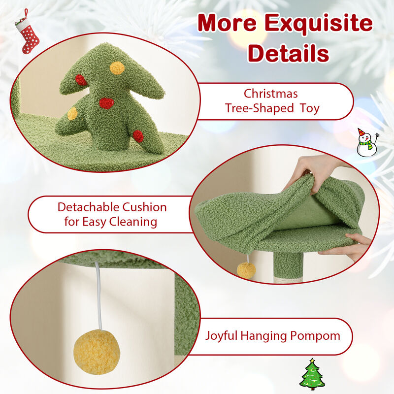 Cute Christmas Cat Tree with Sisal Scratching Posts and Gift Box Shaped Condo
