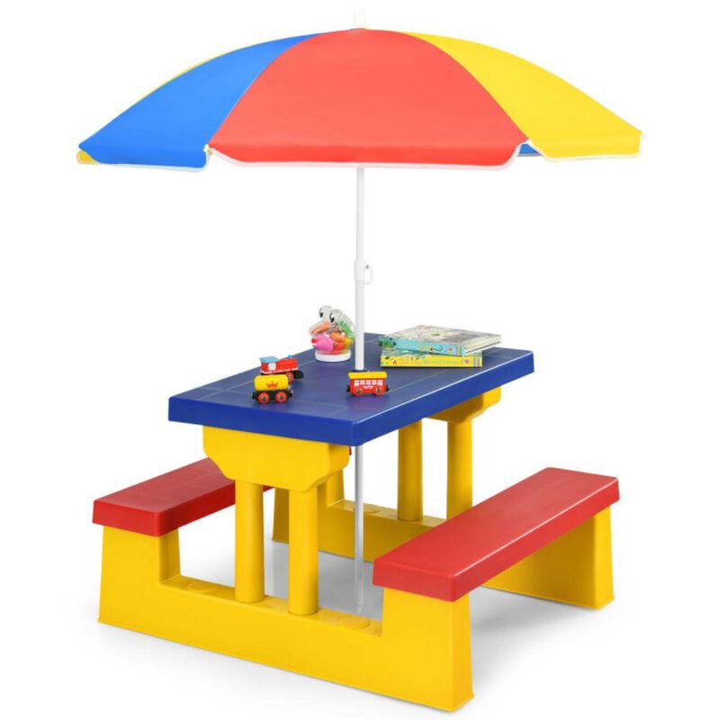 Hivvago Kids Picnic Folding Table and Bench with Umbrella-Yellow