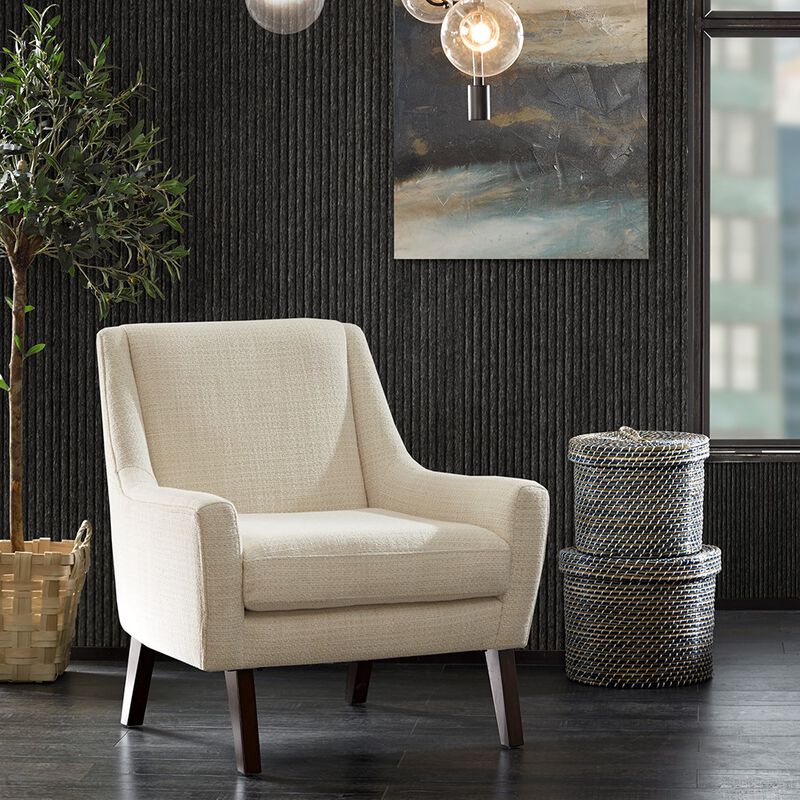 Gracie Mills Barker Morocco Wood Finish Accent Chair with Cream Fabric