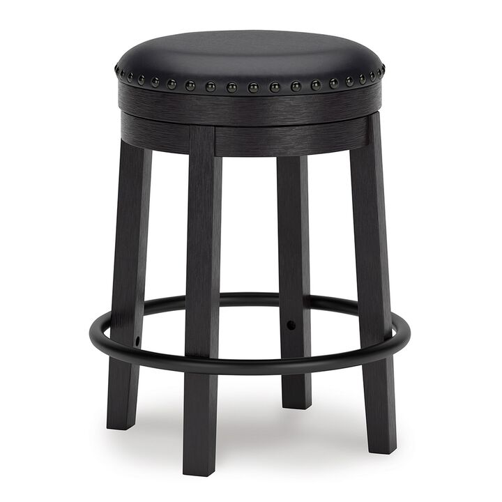 Becy Counter Height Swivel Stool, 24 Inch, Black Faux Leather Seat - Benzara