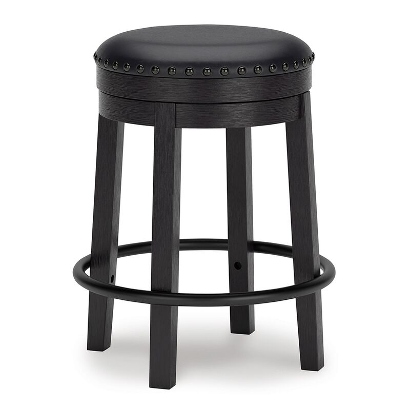 Becy Counter Height Swivel Stool, 24 Inch, Black Faux Leather Seat - Benzara