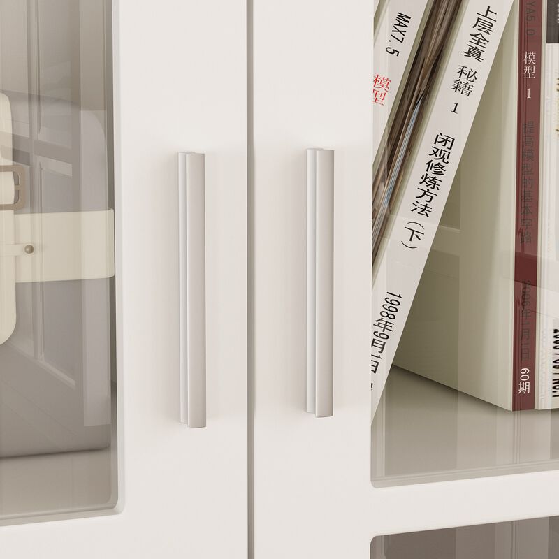 70.9"H Modern White Bookcase With Adjustable Shelves And Glass Doors