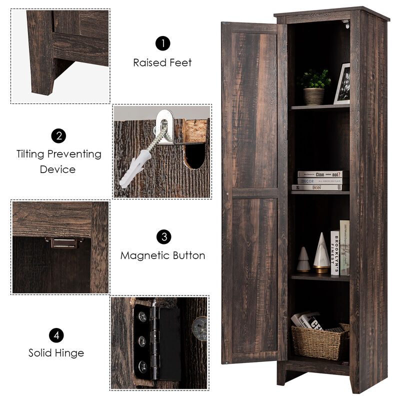 Costway Linen Tower Bathroom Storage Cabinet Tall Slim Side Organizer w/ Shelf Black