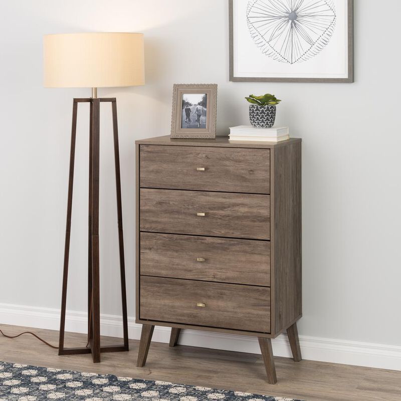 Prepac Milo Mid Century Modern  4-drawer Chest, Drifted Gray