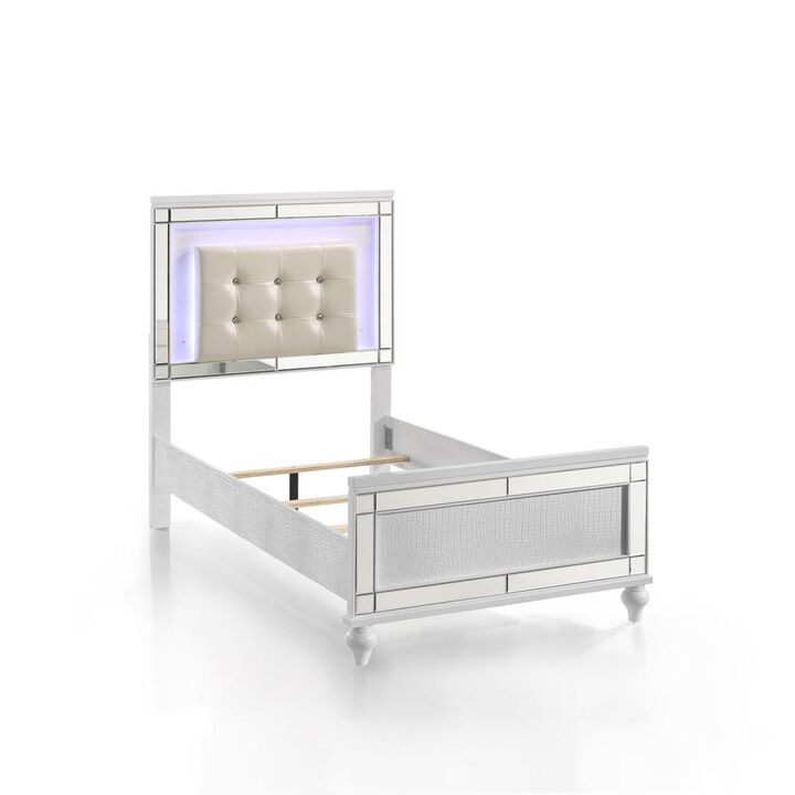 New Classic Furniture Furniture Valentine Solid Wood Twin Size Lighted Bed in White