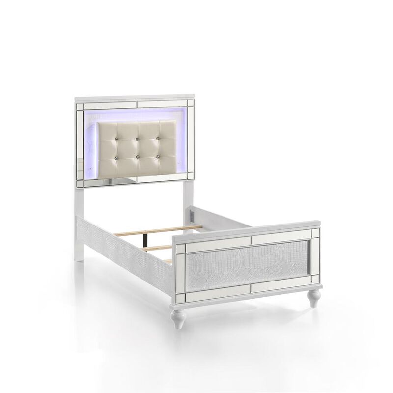 New Classic Furniture Furniture Valentine Solid Wood Twin Size Lighted Bed in White