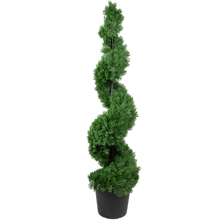 5' Artificial Cedar Spiral Topiary Tree in Black Pot  Unlit