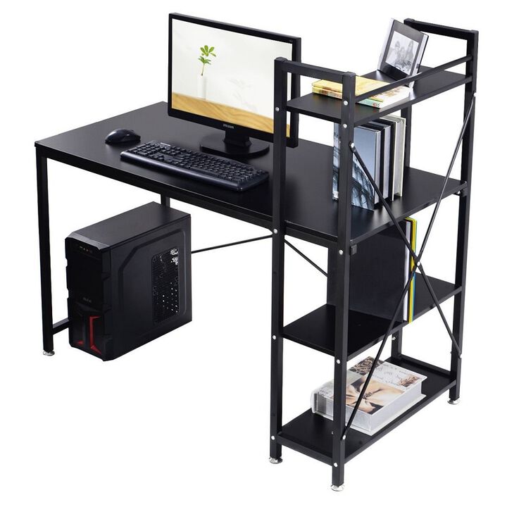 4 Tier Storage Shelves Computer Desk-Black