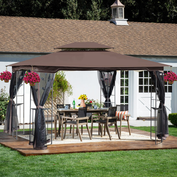 13 X 10 Outdoor Patio Gazebo Canopy Tent With Ventilated Double Roof And Mosquito Net
