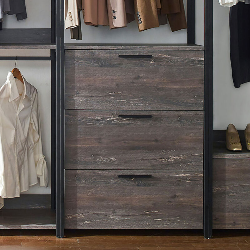 Monica 96 in. W Rustic Gray Freestanding 3 Tower System 7 -Shelf Walk in Wood Closet System with Metal Frame