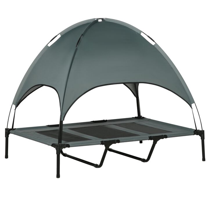 Shaded Canine Comfort: 48" Gray Elevated Dog Bed with UV Canopy
