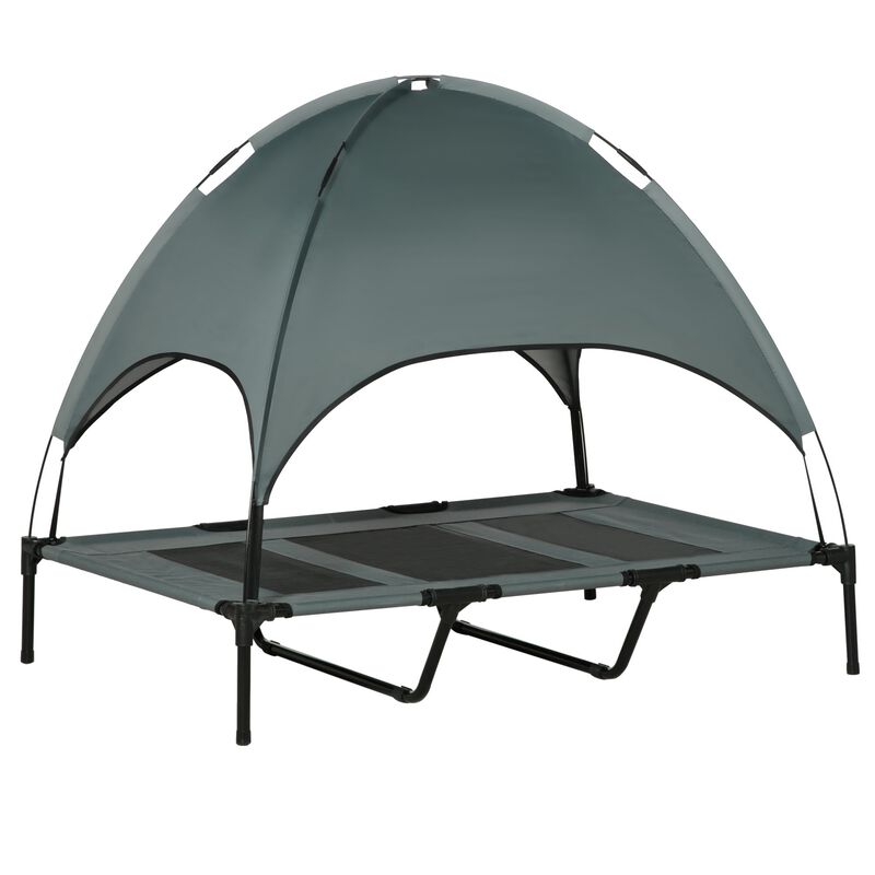 Shaded Canine Comfort: 48" Gray Elevated Dog Bed with UV Canopy