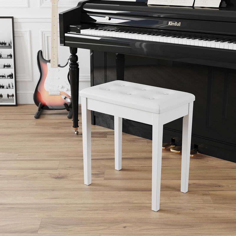 Padded Wooden Piano Bench with Music Storage