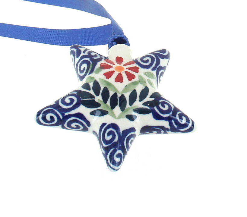 Blue Rose Polish Pottery Festive Fir Star Ornament