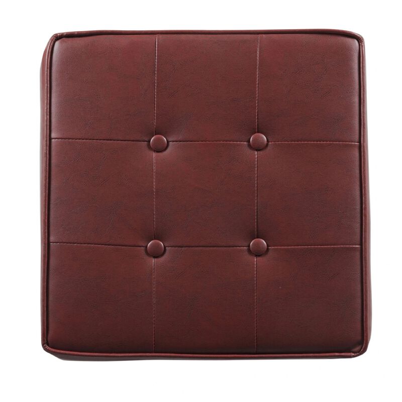 Square Shape Leatherette Upholstered Wooden Ottoman with Tufted Lift Off Lid Storage, Red - Benzara