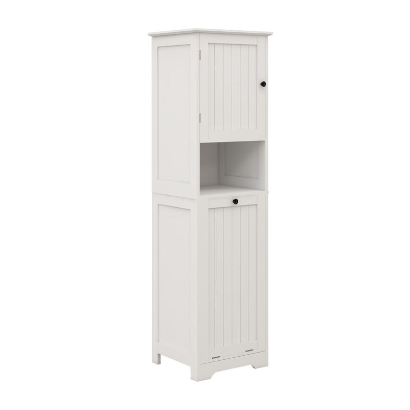 15.75 in. W. x 13.78 in. D x 55.12 in. H White Freestanding Tilt-Out Linen Cabinet