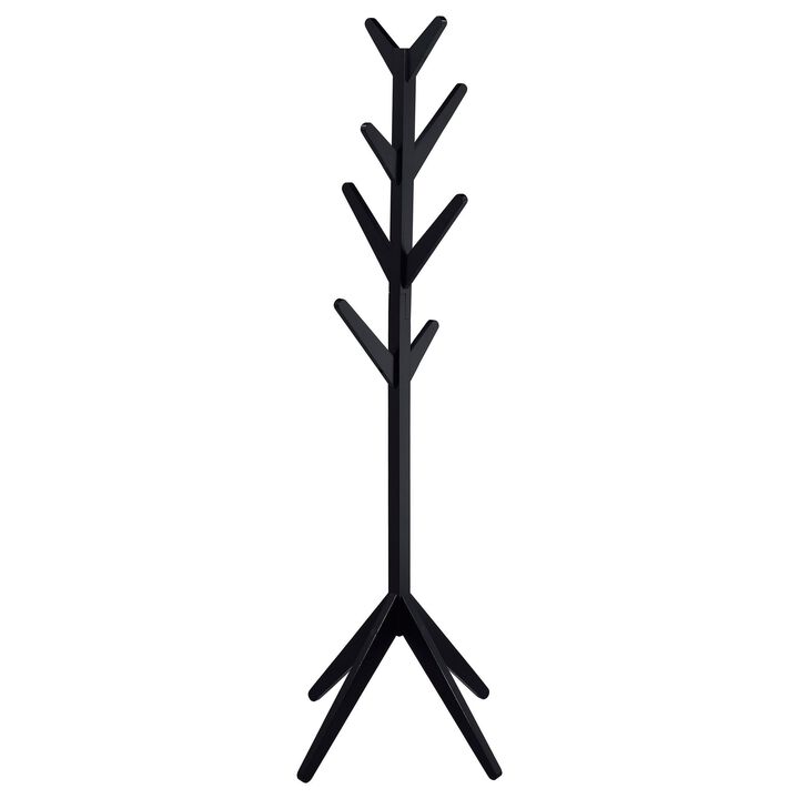Margo Coat Rack, 8 Hooks and Tree Inspired Design, Black Solid wood - Benzara