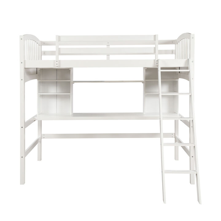 Twin Size Loft Bed With Storage Shelves, Desk And Ladder