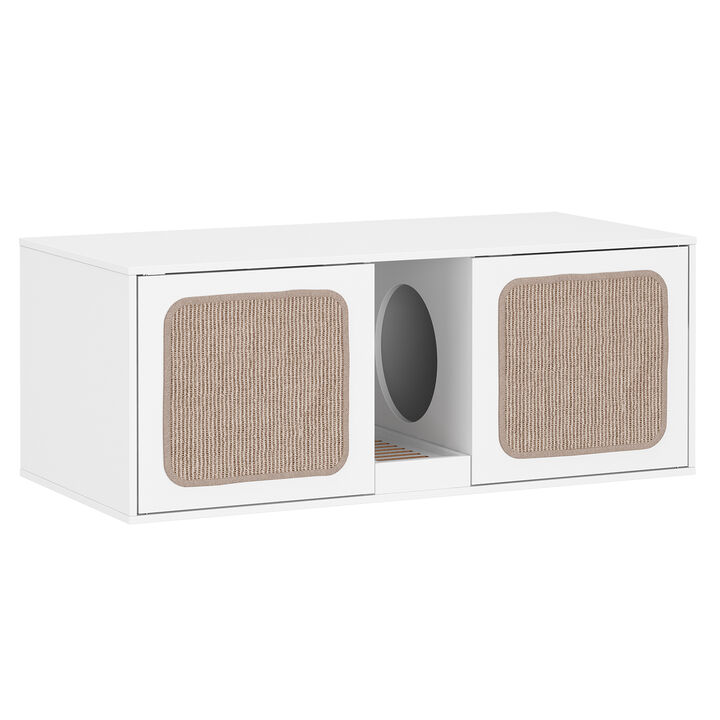 Litter Box Enclosure With 2 Sisal Doors, Indoor Wood Stackable Cat Washroom Storage Cabinet Bench End Table Furniture