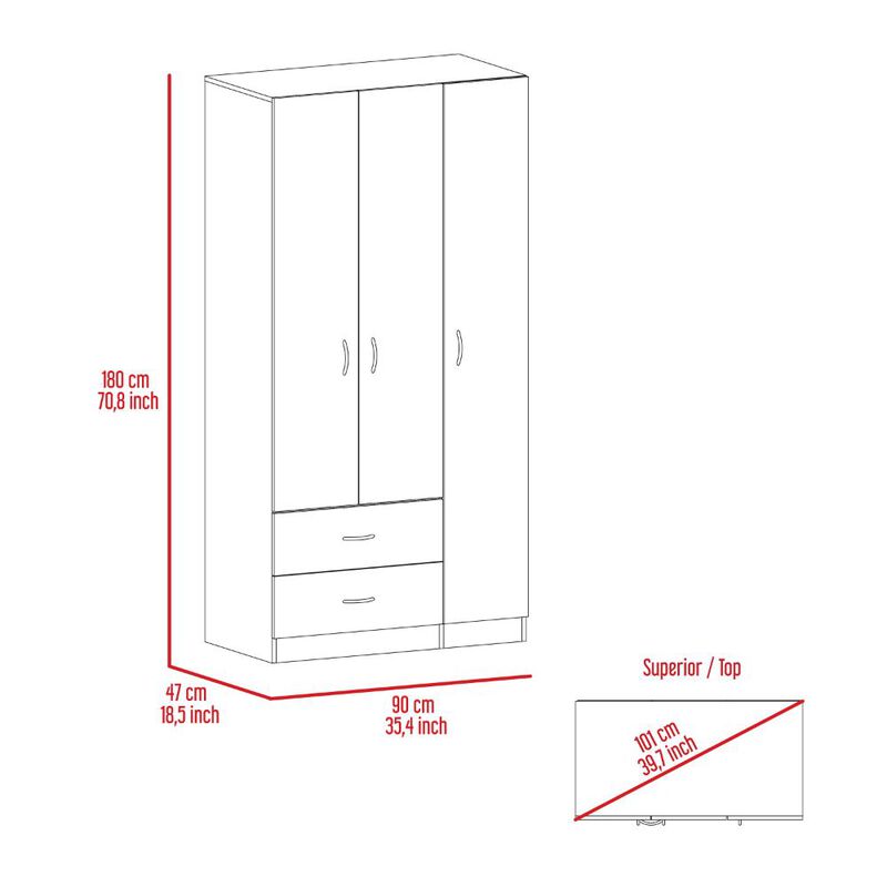 Three Door Armoire Clark, Bedroom, Light Oak / Black