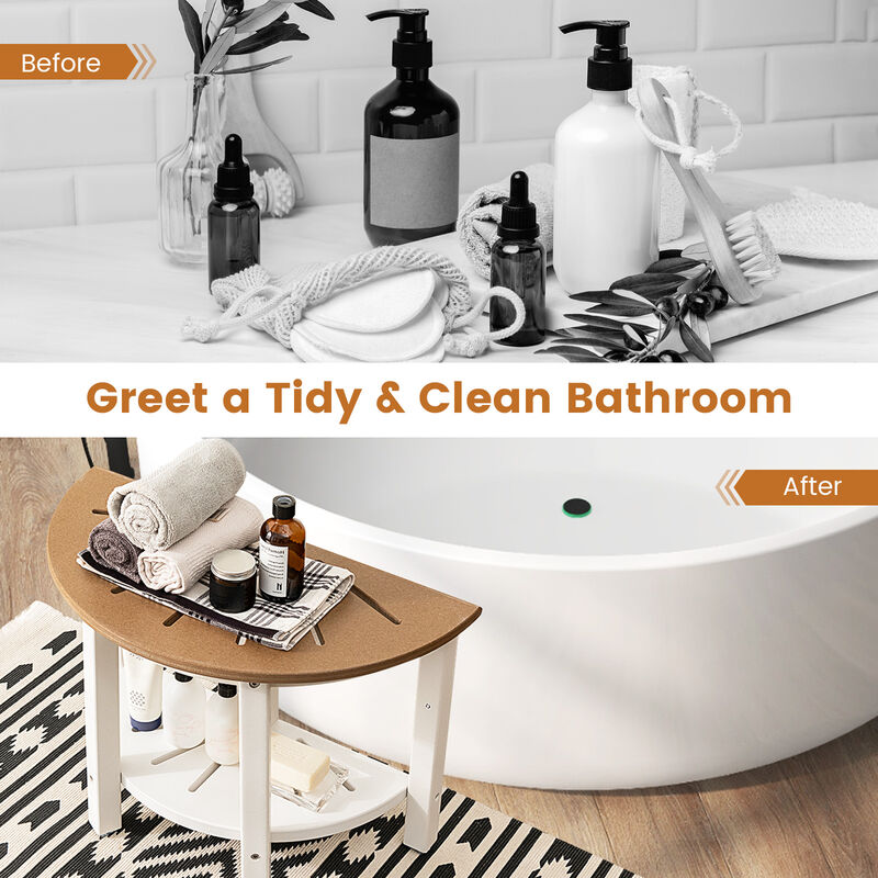 Waterproof HDPE Shower Bench with Semicircular Seat and Storage Shelf