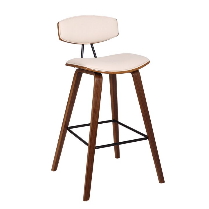 28.5 Inches Contoured Seat Leatherette Barstool, Cream - Benzara